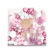 Krom Pembe Makaron Pembe Ve Beyaz Balon Zinciri 100 Adet Mix