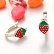 Gümüş Çilek Çocuk Küpesi Gümüş