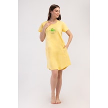 Yake Store Kadın P.suprem O Yaka Kısa Kol Etegı Oval Ceplı Tunık - Yellow