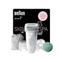Braun Silk-épil 7 Skinspa Hepsi Bir Arada Set, Uzun Süreli Epilasyon İçin Kadın Epilatörü / Tüy Çıkarıcı, Bayan Tıraş Makinesi, Tıraş Aparatı, Masaj Aparatı, 7-081, Beyaz/gümüş