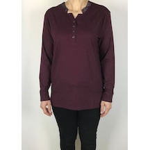 Likralı Turlu Viskon Yakası Taşlı Ve Düğmeli Spor Bluz Fuşya