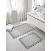 Sisal Vektör Kaymaz Tabanlı Kolay Silinebilir 2li Gri Banyo Paspas Seti 60x100-50x60