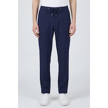Sabri Özel Erkek Lacivert Normal Kesim Regular Fit Viskon Örme Yan Cep Lastikli Bel Klasik Paça Jogger Pantolon