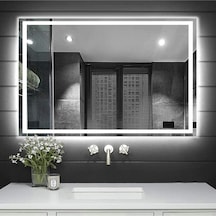 80X60Cm Beyaz Ledli Dekoratif Banyo Aynası Kumlamalı Duvar Aynası