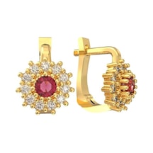 Erdobia 925 Ayar Gümüş Yakut Taşlı Gold Yuvarlak Çocuk Küpesi