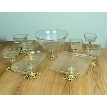 Paşabahçe Gold Detaylı Metal Ayaklı Sunum Ve Servis Seti Kurabiyelik Magnolia Altın