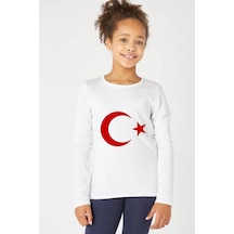 Genel Markalar 23 Nisan Ay Yıldızlı Türk Bayraklı Unisex Çocuk Uzun Kollu Tshirt Nbl24 Beyaz Beyaz