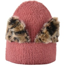 Sansanaaaa Erkek Şapkaları Yünlü Şapka Kore Leopar Kedi Kulak Şapka Kadın Streç Örgü Soğuk Şapka Sıcak -kırmızı