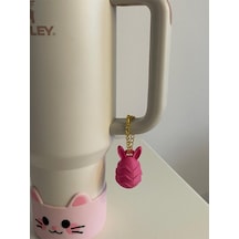 Sevimli Tavşan Quencher Termos Bardak Aksesuarı Zincirli Dekoratif Süs Pembe