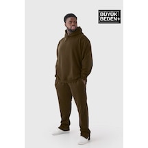 Superlife Erkek Büyük Beden Kapşonlu İnce Sweatshirt Spr24bsw57 Kahverengi