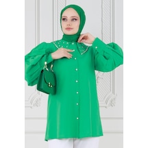Sevitli Yakası Taş Çakım Tunik-benetton Yeşili-3644-benetton Yeşili Benetton Yeşili