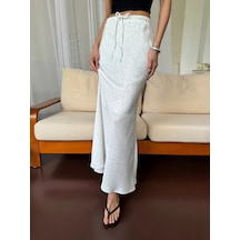 Molmol Vücut Lastikli, Astarlı, Puantiyeli Maxi Saten Etek 356951793 Beyaz