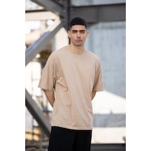 Erkek Düz T-shirt Kısa Kol Bisiklet Yaka Regular Fit Rahat Kalıp Günlük Tişört - Bej Bej