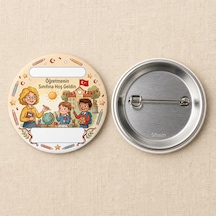 Fikart Öğretmeninin Sınıfına Hoş Geldin - Konfetili - Okul Ve Öğrenci Temalı 58mm İğneli Metal Buton Rozet Çok Renkli