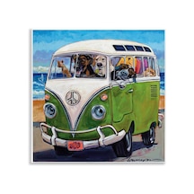 Köpekler Sürüş Retro Minibüs Yaz Plaj Gezisi, Cr Townsend Duvar Plakası, 12 X 12, Çok Renkli