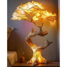 Ağaç Şekilli Dekoratif Masa Lambası, Reçine, Sarı Işık