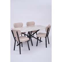 Çapraz Star Demir High Gloss Yemek Masa Sandalye Takımı 90x160 beyaz