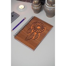 Rüya Kapanı Desenli Ahşap Defter - Ajanda - Günlük - Çizgisiz Defter Ahşap Rengi Ceviz A5 Notebook