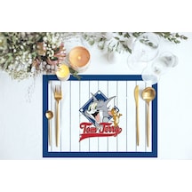 Adawall Home Lacivert Çizgili Tom & Jerry Kumaş Amerikan Servis 4 Çok Renkli