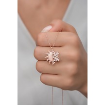 925 Ayar Gümüş Kartanesi Ve Güneş Tasarım Kolye Rose Gold