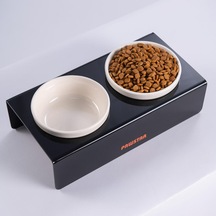 Siyah İkili Seramik-pleksi Mama Ve Su Kabı-kedi Köpek Mama Su Kabı