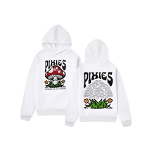 Tarzsokak Beyaz Unisex Vintage Rahat Hoodie Pihoodie Zihin Shroom Yönlü Giyim Y2k High Street