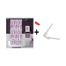 Banyo Perdesi 4954 P 2x110x200, Perde Borusu Askı Aparatı Köşe Boru Beyaz Hediyeli, Duş Perdesi Seti Çok Renkli