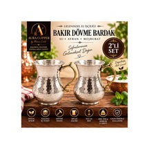 2 Li Bakır Dövme Ayran Bardağı Seti 300 Ml İçi Kalaylı Kulplu Su Meşrubat Bardağı Kupa -- Bakır Bileklik Hediyedir Trs-0165