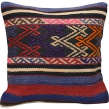 Zehra Abla Halı Yeni El Dokuma Dekoratif Kilim Kırlent Yastık Kılıfı 6466 Çok Renkli