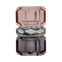 Kristal Mum Tutucu, Şeftali/yeşil/duman, 4,5x4,5x7,5 Cm