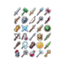 30 Adet Retro Pixel Oyun Ekipmanı Sticker Seti - Laptop Defter Telefon İçin Çok Renkli
