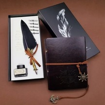 Lb Toptan Tüylü Kalem Ve Deri Defter Set
