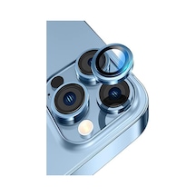 Apple Uyumlu iPhone 13 Pro ile Alüminyum Alaşım Temperli Cam Kamera Lens Koruyucu - Mavi