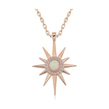 Gümüş Rose Beyaz Opal Taşlı Kutup Yıldızı Kolye