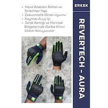 Revertech Aura Lacivert / Neon - Dokunmatik Ekran Uyumlu Erkek Motosiklet Eldiveni + Buff li
