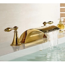 Banyo Lavabo Küvet Bataryası Altın Dore Ankastre Gold Şelale