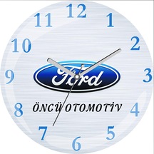 Firmaya Özel Ford Logolu Çap 30cm Sessiz Akar Bombeli Gerçek Cam Duvar Saati