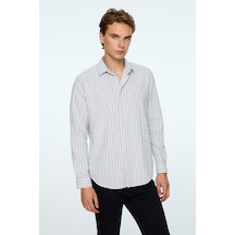 Morven Erkek Lacivert Pamuk Trend Çizgili Dynamic Fit Britli Yaka Gömlek 26ms004024200 Lacivert