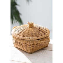 Rattan Hasır Kapaklı Çok Amaçlı Depolama Mutfak Banyo Sepeti 23 Cm Kahverengi Diğer