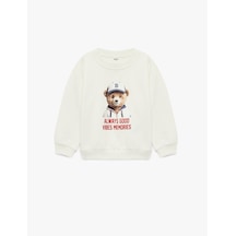 Koton Uzun Kollu Bisiklet Yaka Ayıcık Baskılı Pamuklu Sweatshirt Ekru 6smb10079tk Ekru