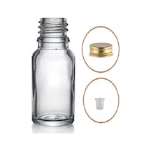 20ml Şeffaf Şişe Sarı Metal Düz Kapaklı, 12 Adet, Cam Şişe, Esans Şişesi, Yağ Şişesi, Kozmetik Şişesi