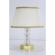 Kristal Taşlı Masa Abajuru Gece Lambası Yatak Başı Lambası Bej