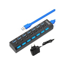 7 Port Usb 3.0 Çoklayıcı Hub Anahtarlı Işıklı Adaptörlü Ic Chipli (518992114)