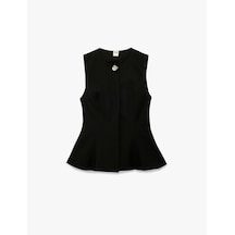Koton Viskon Karışımlı Metal Aksesuarlı Kolsuz Bisiklet Yaka Peplum Yelek Siyah 6sak20104uw Siyah