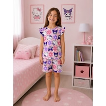 Aliş Kids Kız Çocuk Pembe Sevimli Karakter Desenli Kolları Fırfırlı Kısa Kollu Şortlu Yazlık Pijama Tkımı