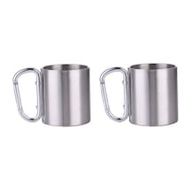2 li Karamina Çift Kat Çelik Kamp Bardağı Fincanı cin230-2 180 ML Gri