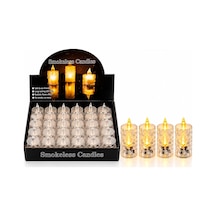 Ers- 24 Adet Büyük Boy Pilli Kristal Mika Led Mum Çap: 3.8cm Yükseklik: 9cm İ10-015 Çok Renkli