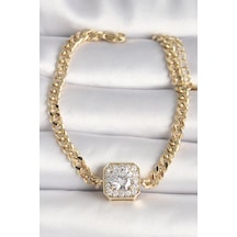 Pirinç Gold Renk Zincir Kare Zirkon Taş Model Xuping Vıp Seri Kadın Bileklik Altın