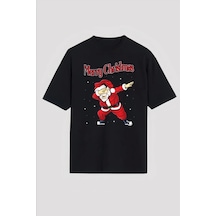 Merry Christmas Baskılı Noel Babalı T-shirt - Siyah Siyah