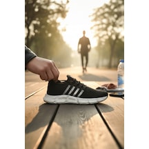Enoch Erkek Üçlü Şerit Detaylı Petek Tabanlı Günlük Spor Ayakkabı Sneaker Siyah - Beyaz
